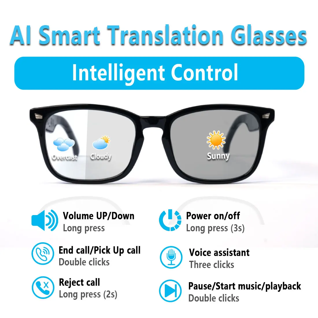 Smart glasses, app translation, color-changing lenses, high-definition voice calls, Hi-Fi music quality, open-ear audio glasses - Image 2