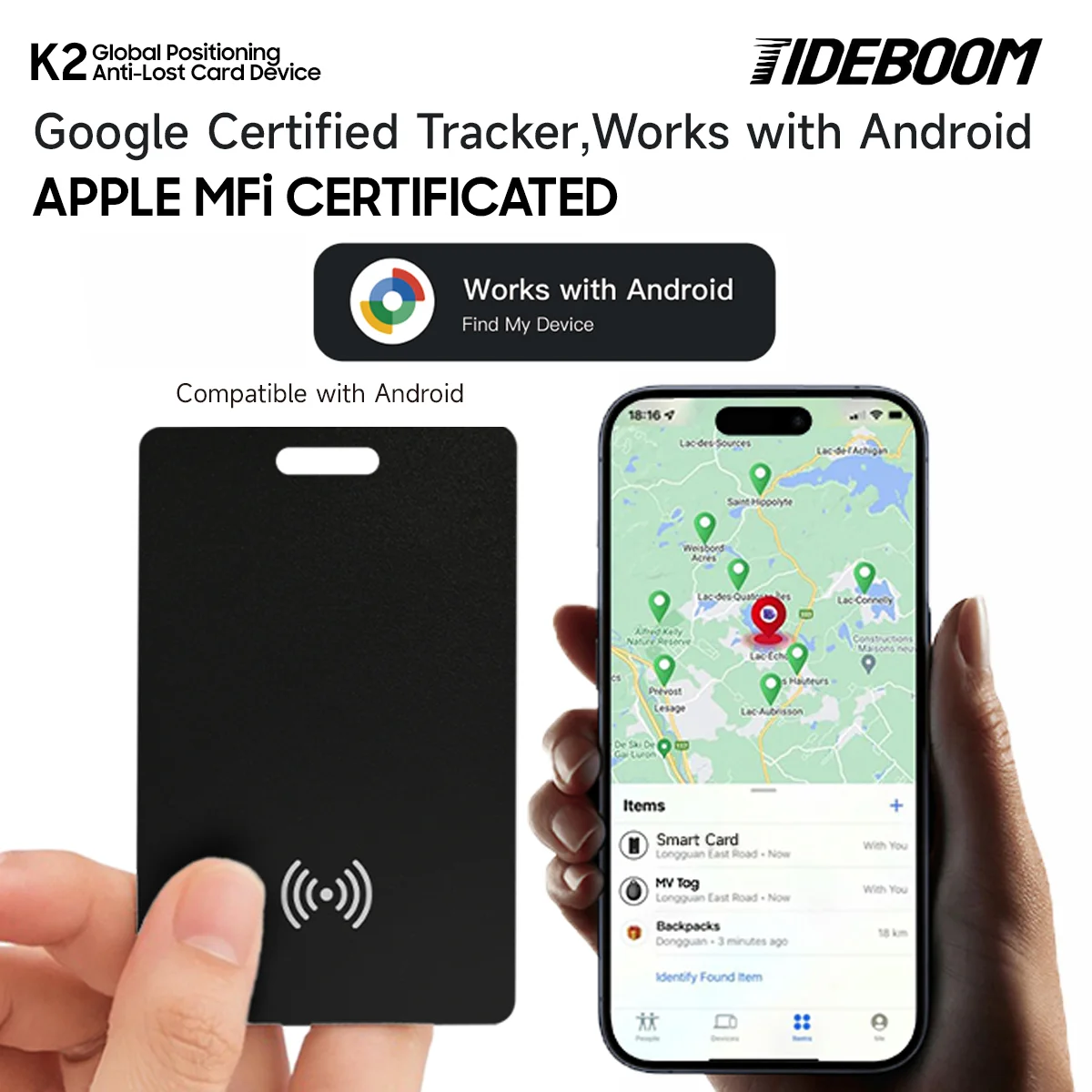 Ultra thin Global GPS Android Tracker Card wireless charging Waterproof Smart Wallet Tracker Card with Google Find My Device App