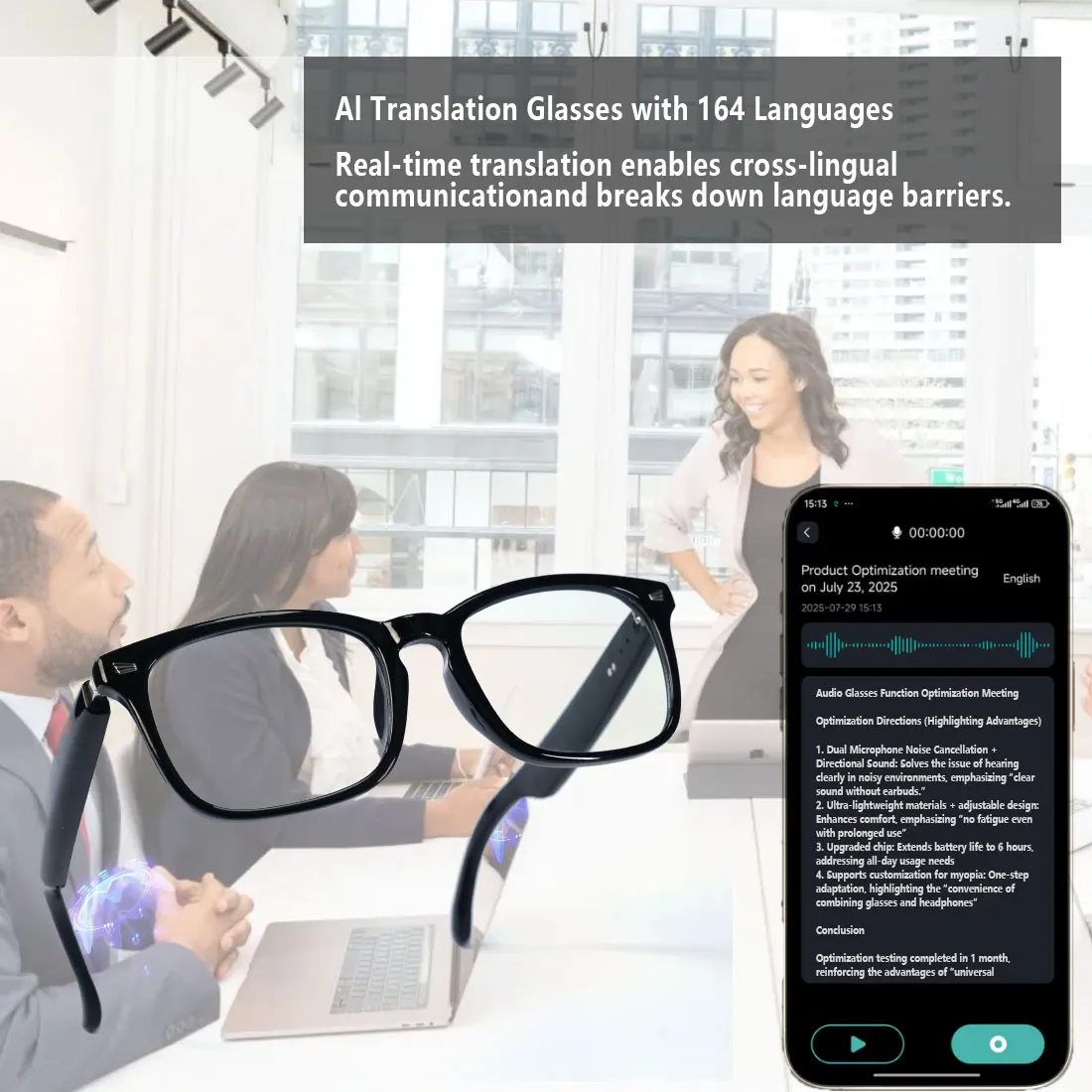 Smart glasses, app translation, color-changing lenses, high-definition voice calls, Hi-Fi music quality, open-ear audio glasses - Image 3